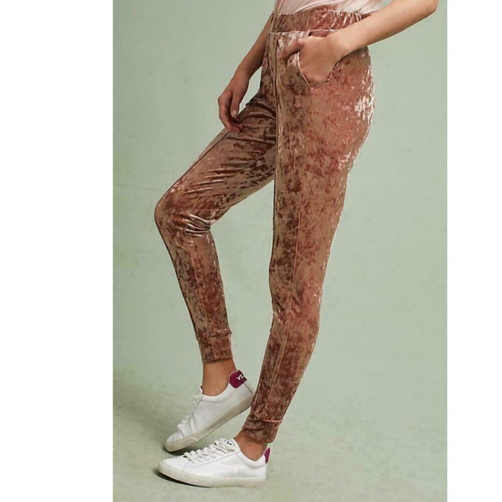 Anthropologie Jogger Womens Small Pink Velvet Track Pant Stretch Sabina Musayev